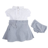 Seer Bliss: White & Blue Paperbag Waist Dress