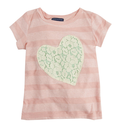 One Love: Pink Stripe Lace Applique Heart Tee