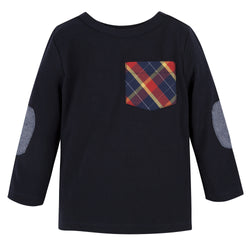 Navy with Plaid L/S Pocket Tee