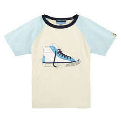 High Top Tee: Antique White & Aqua