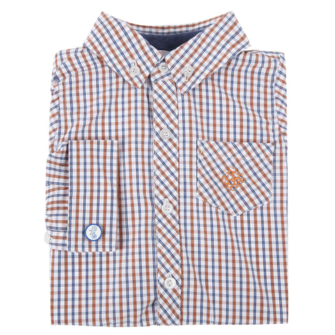 Orange and Navy Check Bicycle Cuff Link Shirt