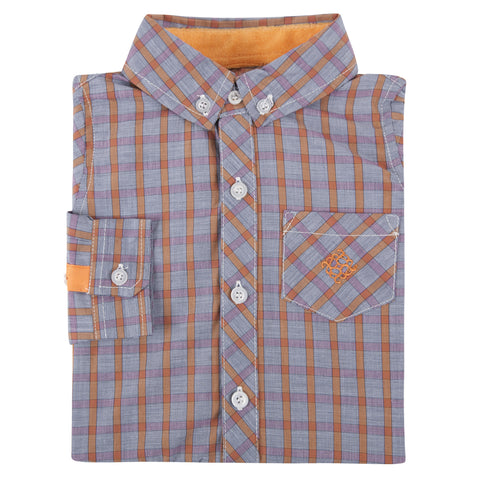 Orange and Grey Check Chambray Shirt