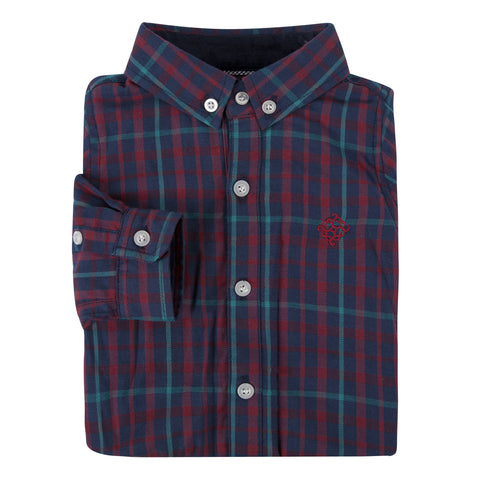 Navy and Maroon Check Flannel Shirt