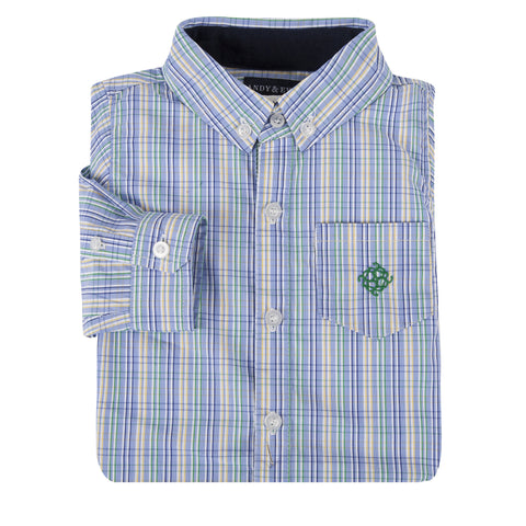 Green and Blue Double Stripe Check Shirt