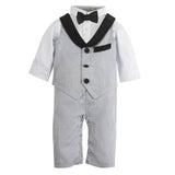 My First Andy & Evan Tuxedo: Grey Oxford Playsuit (with removable bow tie)