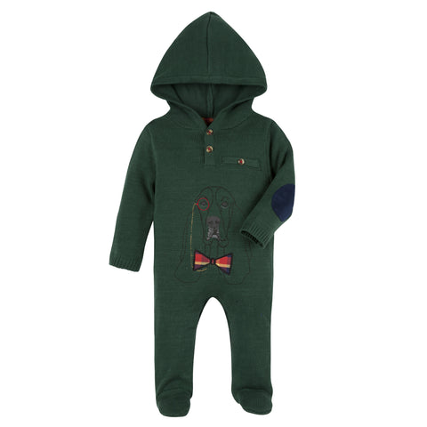 Hunter Green Hound Print Sweater Romper