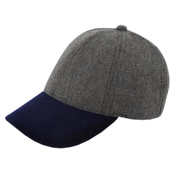 Grey Herringbone and Velvet Baseball Cap