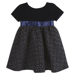 Navy Velvet & Tweed Dress