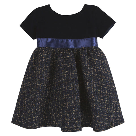 Navy Velvet & Tweed Dress