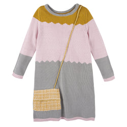 Colorblocked Sweater Dress with Purse