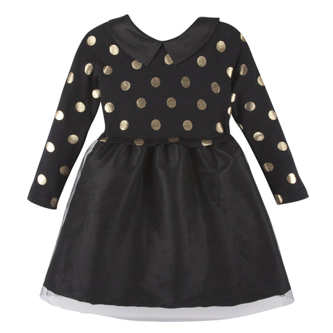 Black& Gold Foil Sweater Dress w.Taffetta Skirt