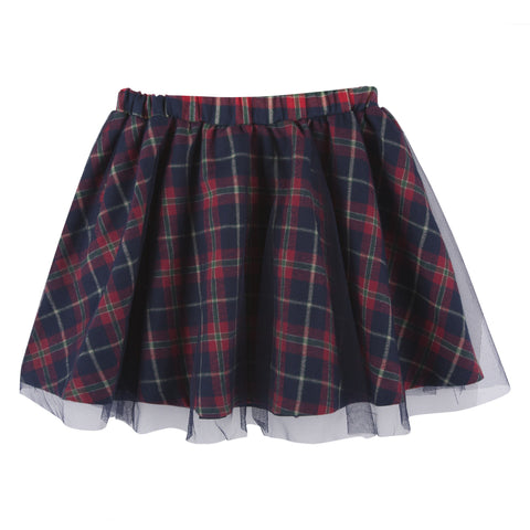 Holiday Plaid Skirt with Tulle Overlay