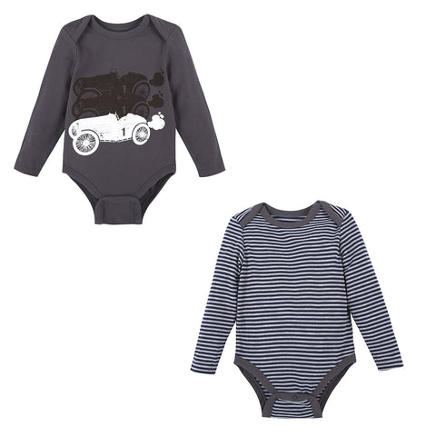 Race Car & Charcoal Striped Bodysuit Set