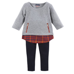 Grey Knit w. Red Plaid Tunic with Navy Legging