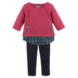 Pink Knit w. Green Check Tunic with Navy Legging